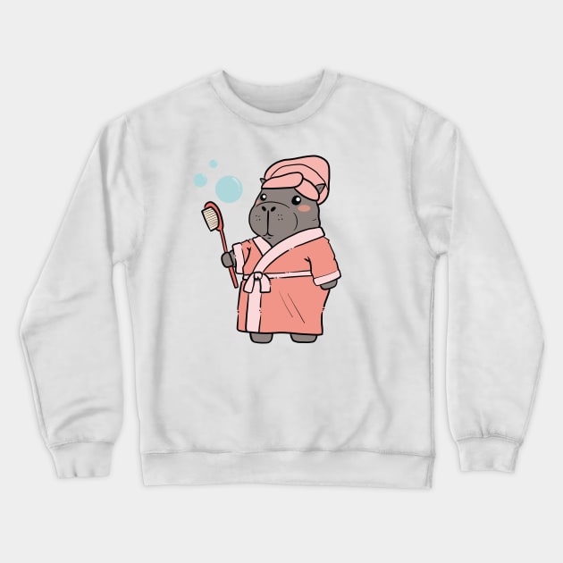 Cute Hippo ready for a bath Drawing Crewneck Sweatshirt by MariOyama